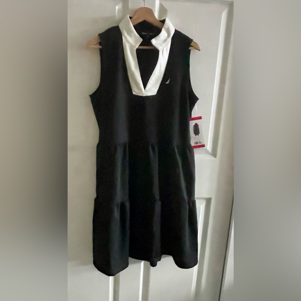 Nautica Jeans White Collar Black Tiered Dress - Picture 1 of 4